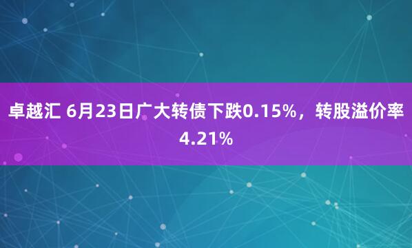 卓越汇 6月23日广大转债下跌0.15%，转股溢价率4.21%